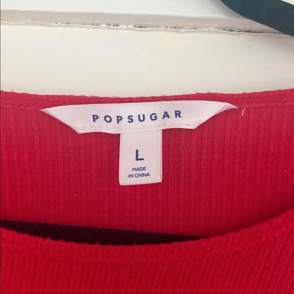 POPSUGAR Red Ribbed Crewneck Short Sleeve Top - Picture 2 of 2